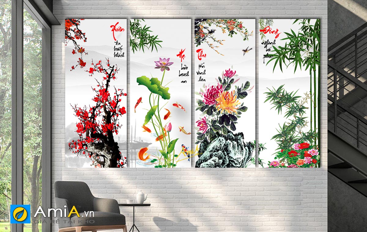 Cách Treo Tranh Tứ Quý Xuân Hạ Thu Đông Xưởng Tranh Tuệ Dương image-1748276214622